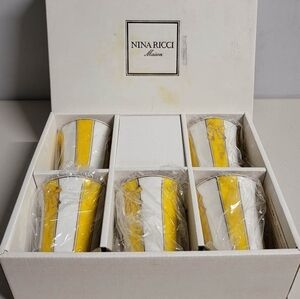 Vintage Nina Ricci Maison Sango Set‎ Of 5 Yellow/White/Gold Cups w/Bows NIB